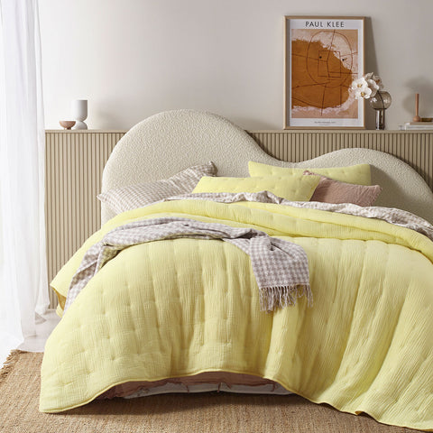 Vintage Design Homewares 3 Piece Cotton Gauze Quilted Comforter Set Butter Queen - SuperSaverAU - view 1