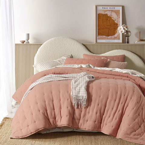 Vintage Design Homewares 3 Piece Cotton Gauze Quilted Comforter Set Clay Queen - SuperSaverAU - view 1