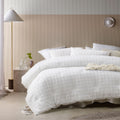 Vintage Design Homewares King Comforter Set - 3 Pcs Parquet White Chenille Grid - SuperSaverAU - view 2