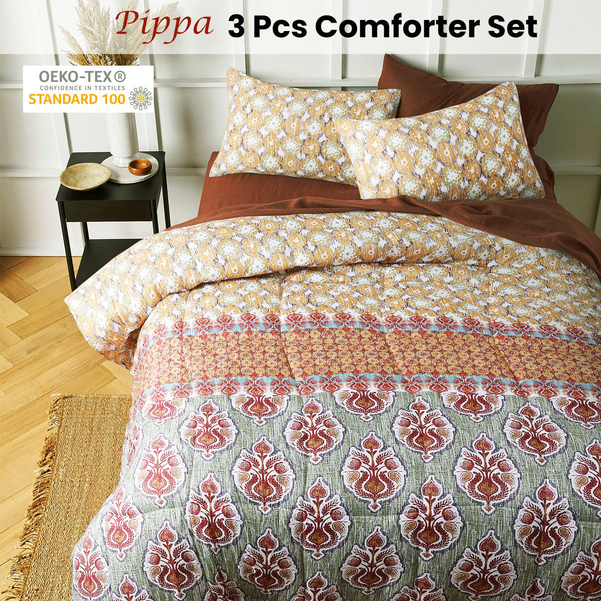 Big Sleep 3 Piece Pippa Comforter Set Queen - Printed Microfibre, Quilted Design - SuperSaverAU - view 1