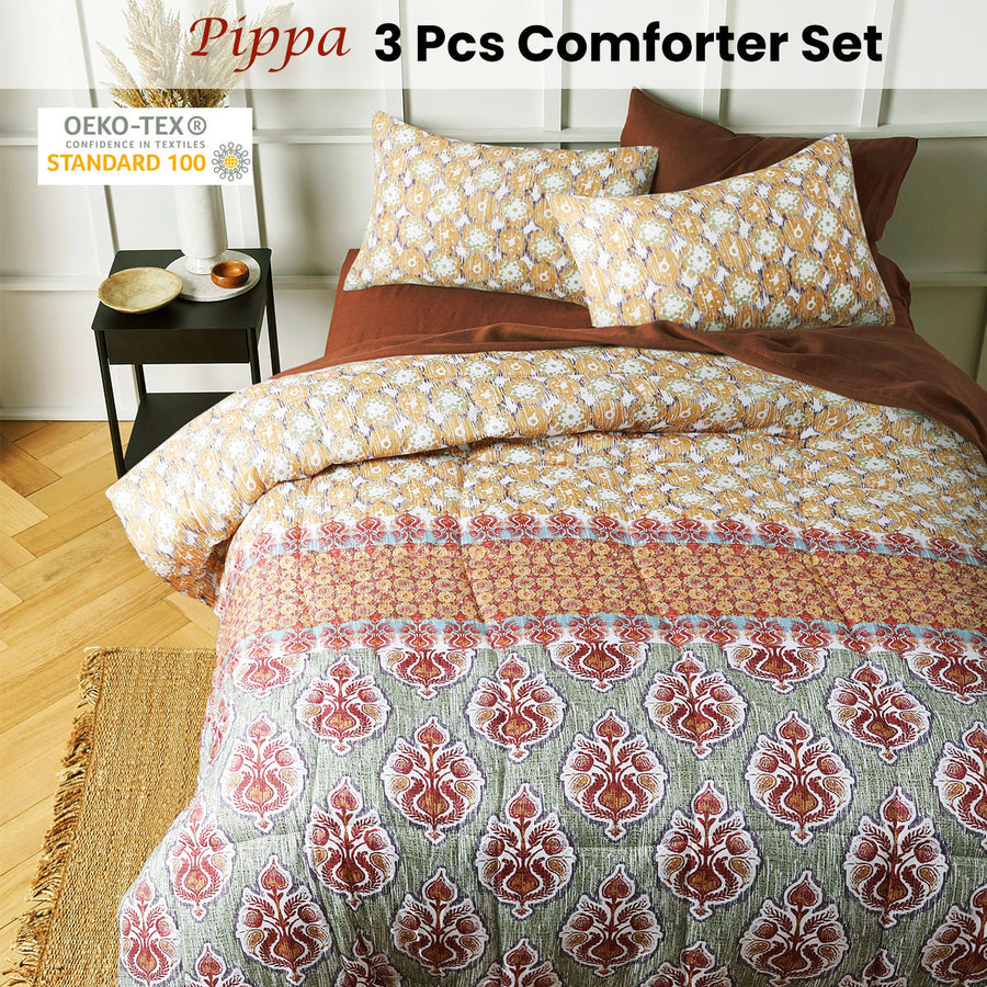 Big Sleep 3 Piece Pippa Comforter Set Queen - Printed Microfibre, Quilted Design - SuperSaverAU - view 1