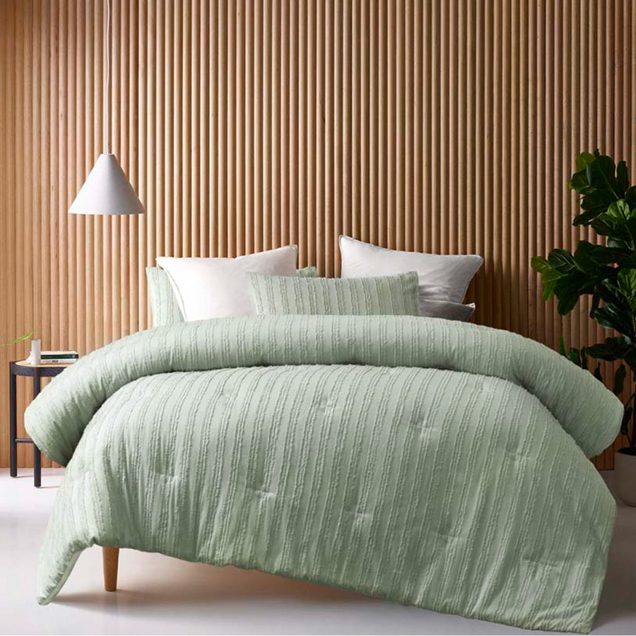 Vintage Design Homewares Reflections Sage 3 Piece Comforter Set Queen - Chenille Stripes - SuperSaverAU - view 1