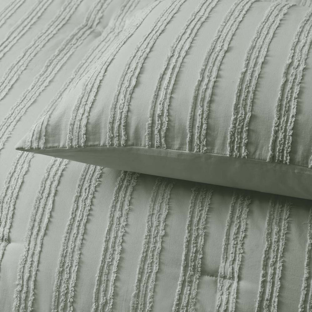 Vintage Design Homewares Reflections Sage 3 Piece Comforter Set Queen - Chenille Stripes - SuperSaverAU - view 3