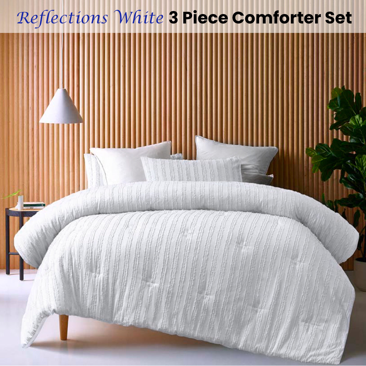 Vintage Design Homewares Reflections White 3 Piece Comforter Set Queen - Chenille Stripes - SuperSaverAU - view 1