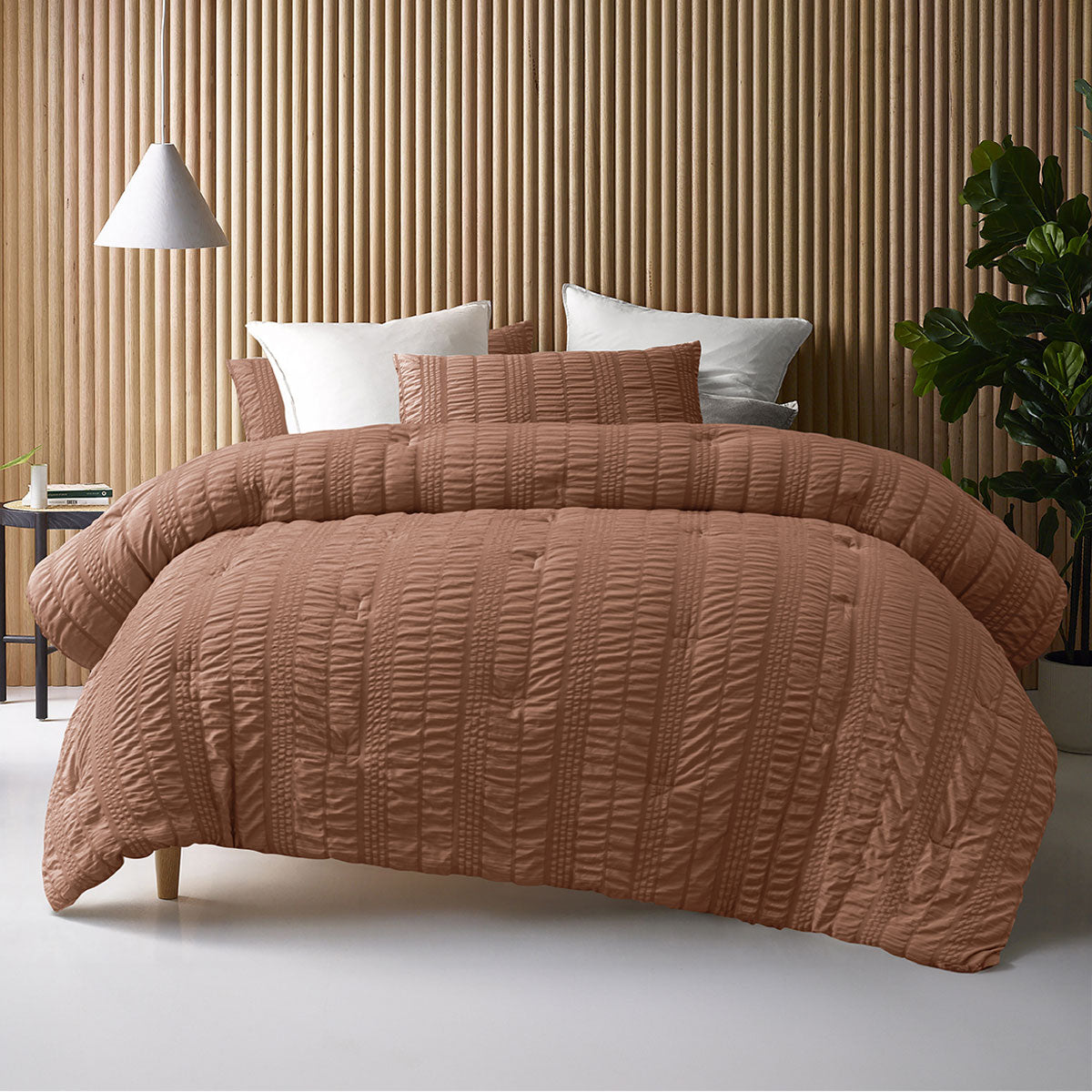 Accessorize Seersucker Comforter Set with Polyester Fill - Tobacco, Queen