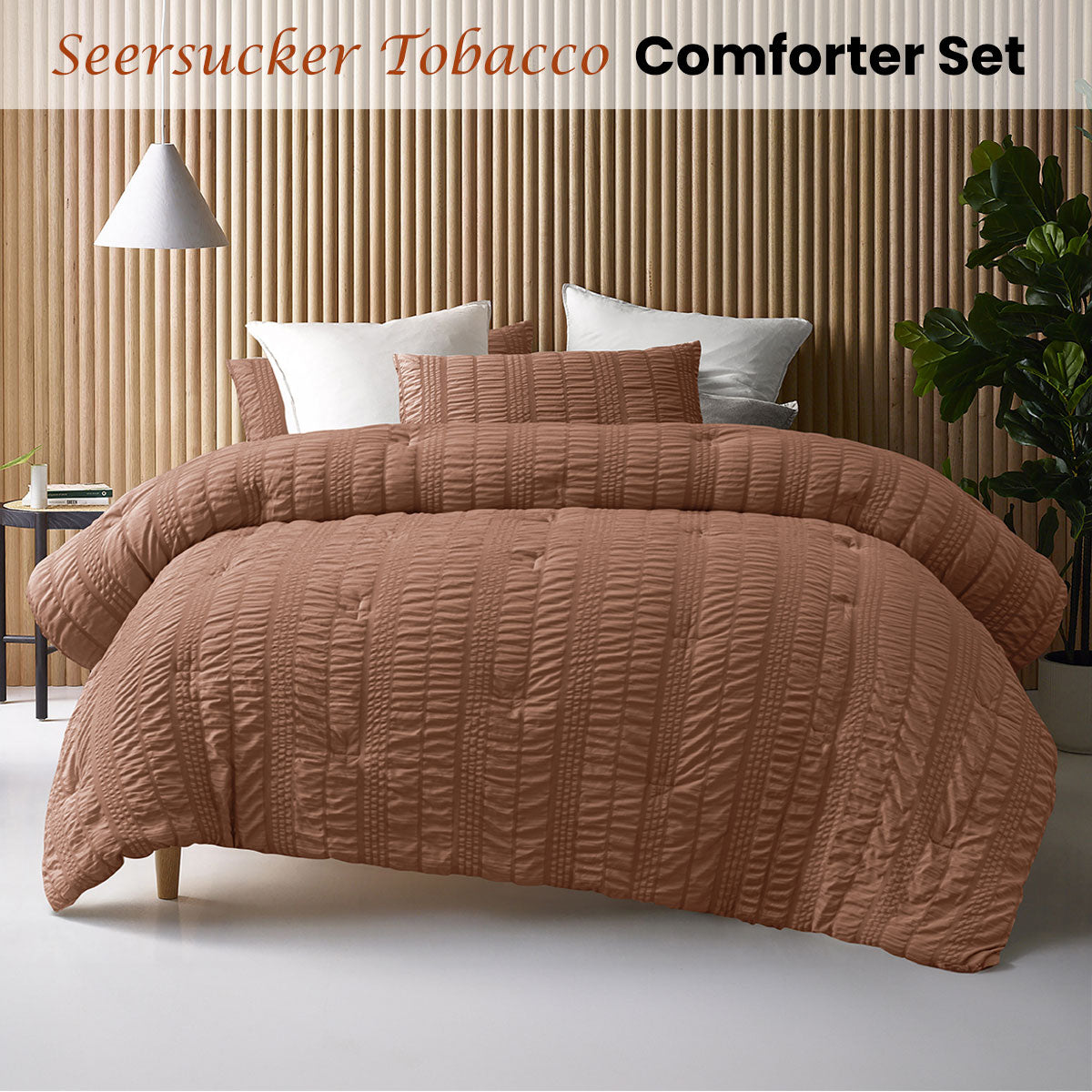 Accessorize Seersucker Comforter Set with Polyester Fill - Tobacco, Queen