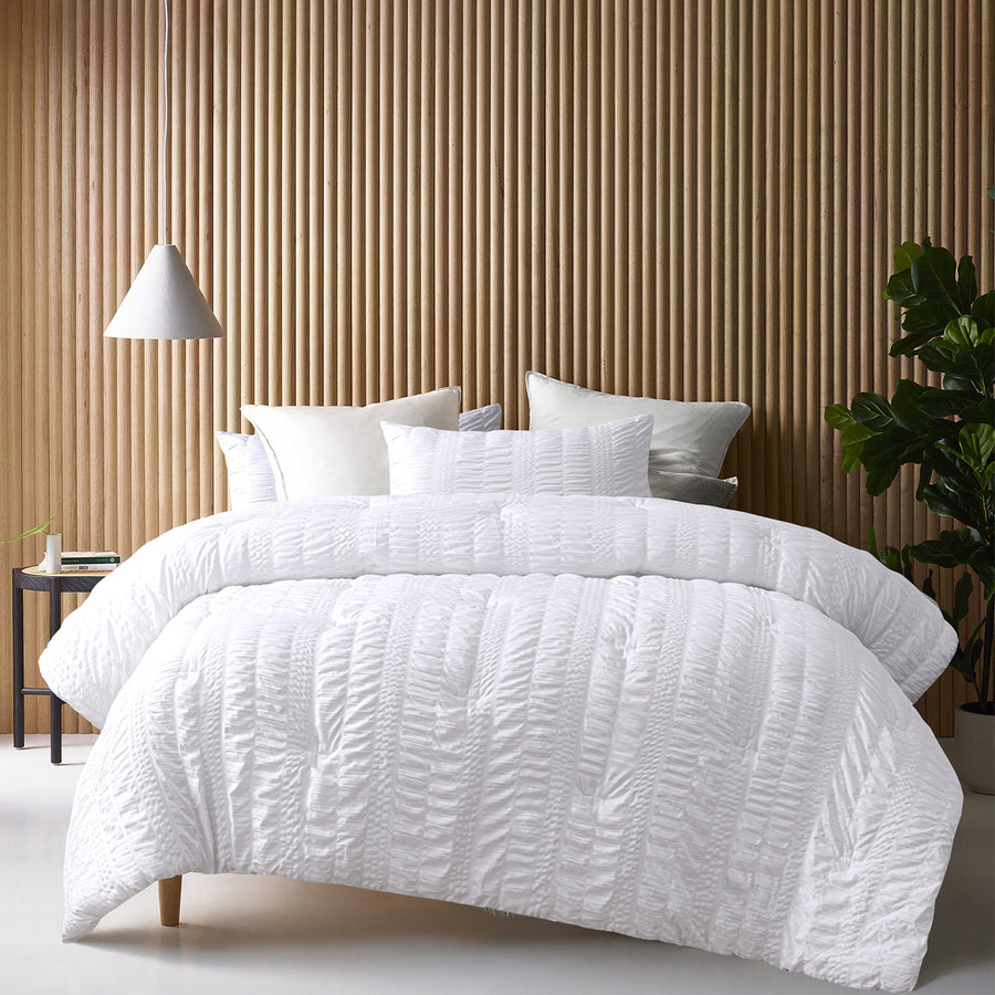 Accessorize Seersucker Polyester Comforter Set - White, Queen