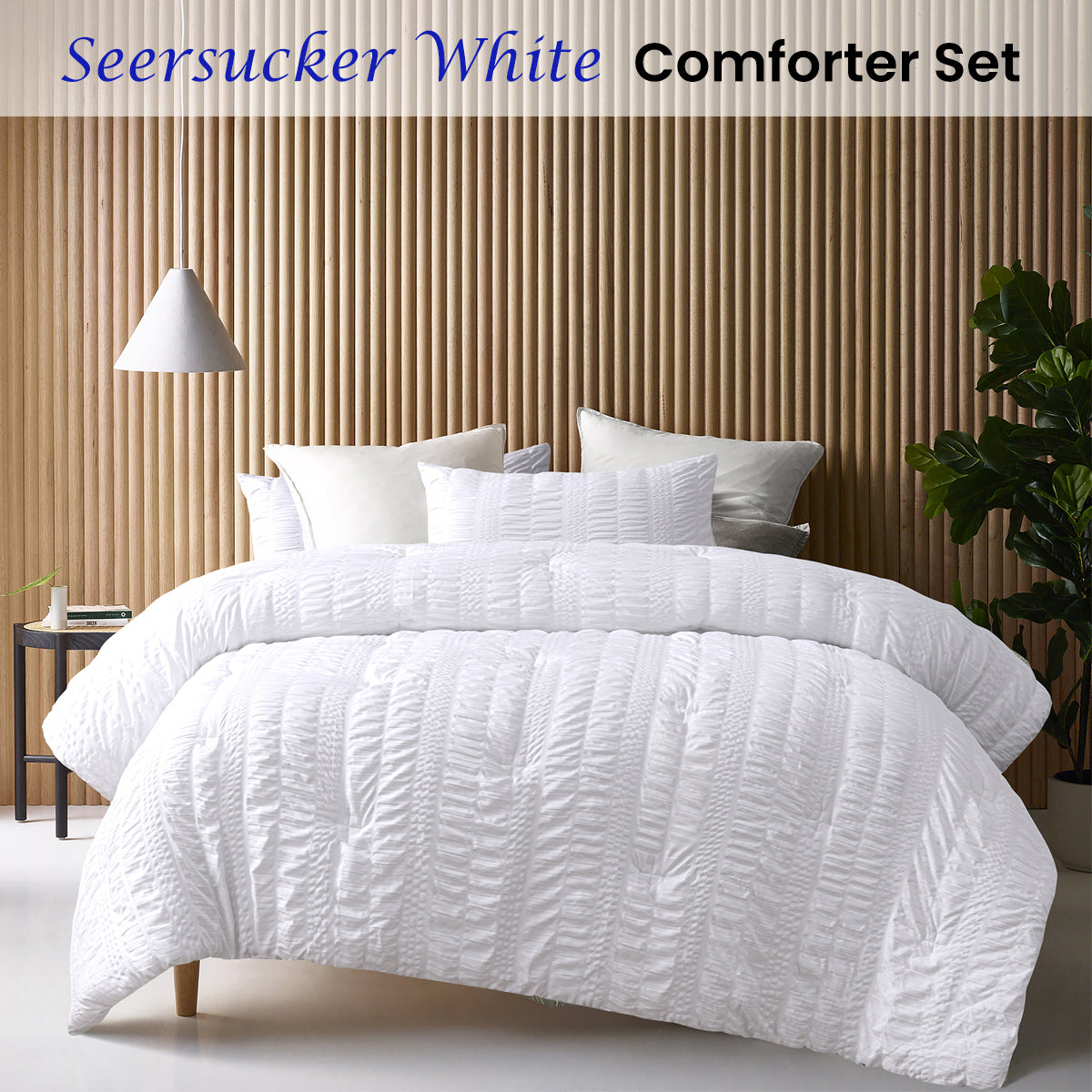 Accessorize Seersucker Polyester Comforter Set - White, Queen