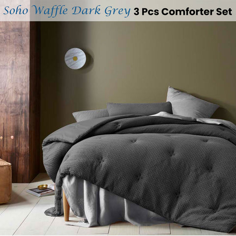 Accessorize Soho Waffle Dark Grey 3 Piece Comforter Set Queen - Textured Design - SuperSaverAU - view 1