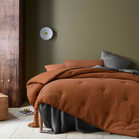Accessorize Soho Waffle Tobacco 3 Piece Comforter Set Queen - Textured Design, Polyester Filling - SuperSaverAU - view 1
