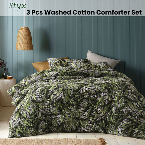 Accessorize Styx Washed Cotton Printed 3 Piece Comforter Set Queen - Foliage Design - SuperSaverAU - view 1