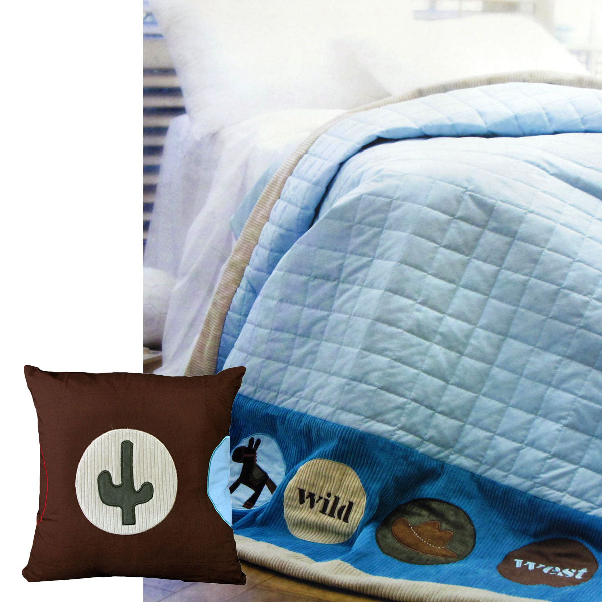 Happy Kids Wild Wild West Blue Embroidered Comforter Single 140 x 210 cm with Cushion - SuperSaverAU - view 1