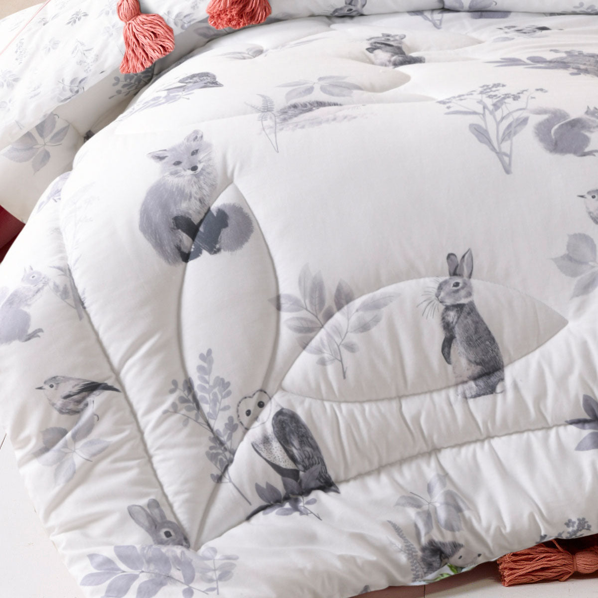 Happy Kids Woodland Comforter Set with Cotton Cover - White, Single