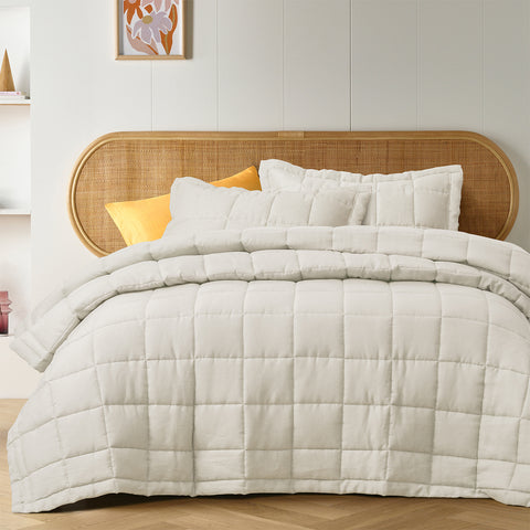 Vintage Design Homewares Natural French Linen Coverlet Set 260x220cm with 2 Pillowcases - SuperSaverAU - view 1