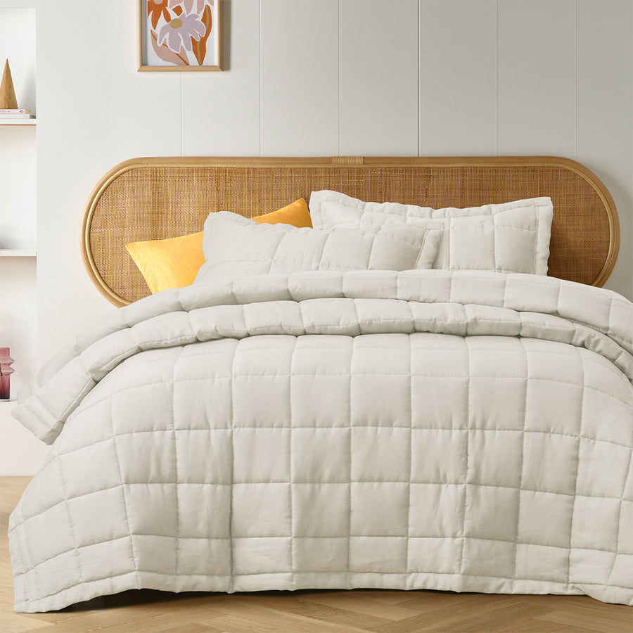 Vintage Design Homewares Natural French Linen Coverlet Set 240x220cm with 2 Pillowcases - SuperSaverAU - view 1
