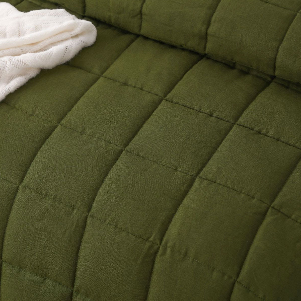 Vintage Design Homewares Olive French Linen Coverlet Set King - Quilted Squares Design - SuperSaverAU - view 2