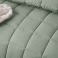 Vintage Design Homewares Sage French Linen Coverlet Set Queen - Quilted Squares Design - SuperSaverAU - view 2