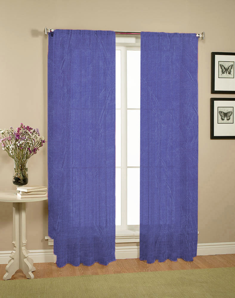 Crushed Sheer Curtains Blue - 2 x 110cm x 213cm - Machine Washable, Australian Design