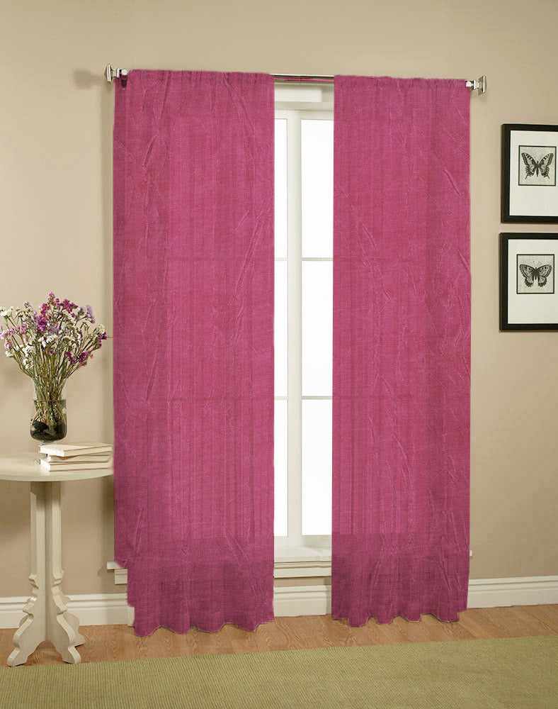 Burgundy Crushed Sheer Curtains - 2 x 110cm x 213cm, Machine Washable - SuperSaverAU - view 1