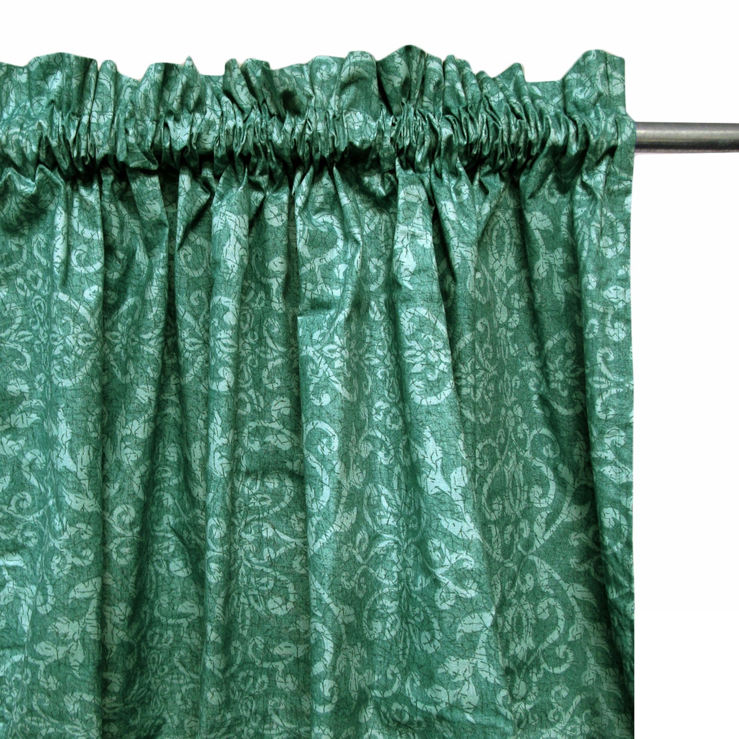 Polyester Cotton Rod Pocket Green Damask Curtains - 2 x 110 x 213 cm
