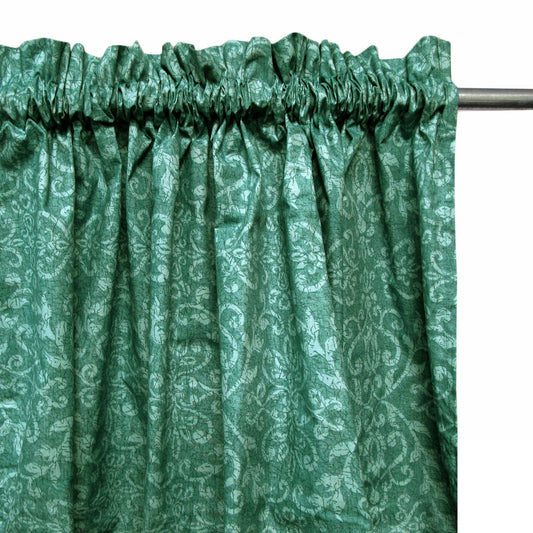 Polyester Cotton Rod Pocket Green Damask Curtains - 2 x 110 x 213 cm