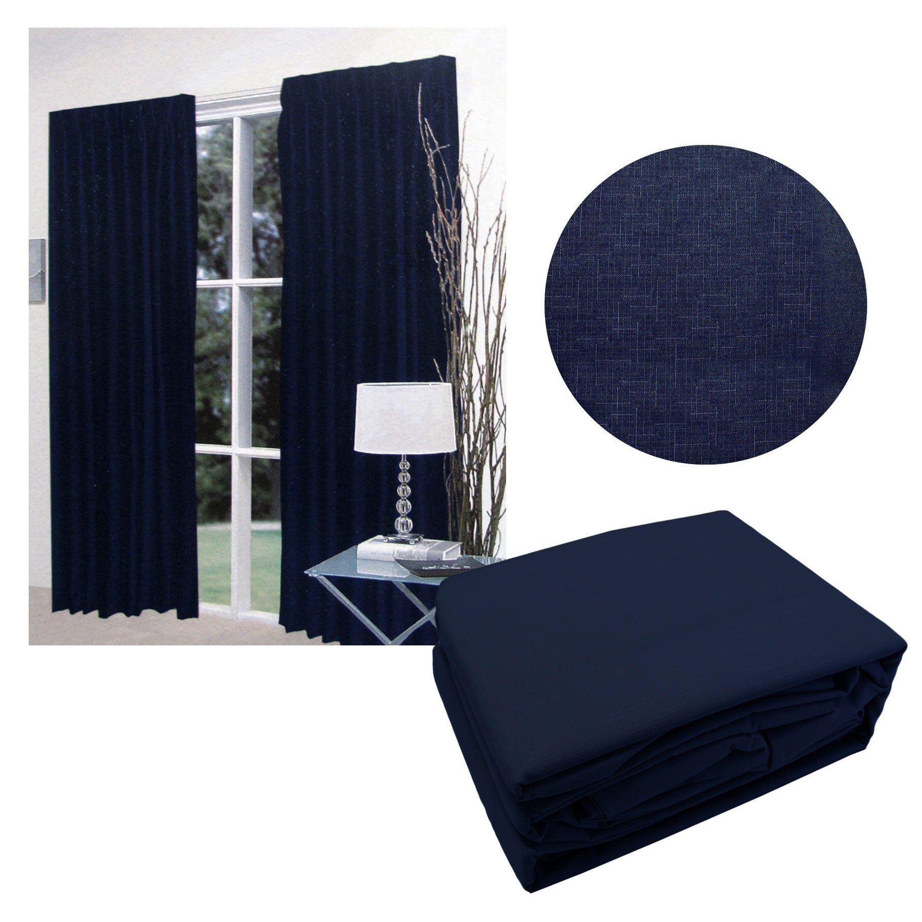Home Innovations Faux Linen Blockout Pinch Pleat Curtains Navy 180 x 221cm - SuperSaverAU - view 1