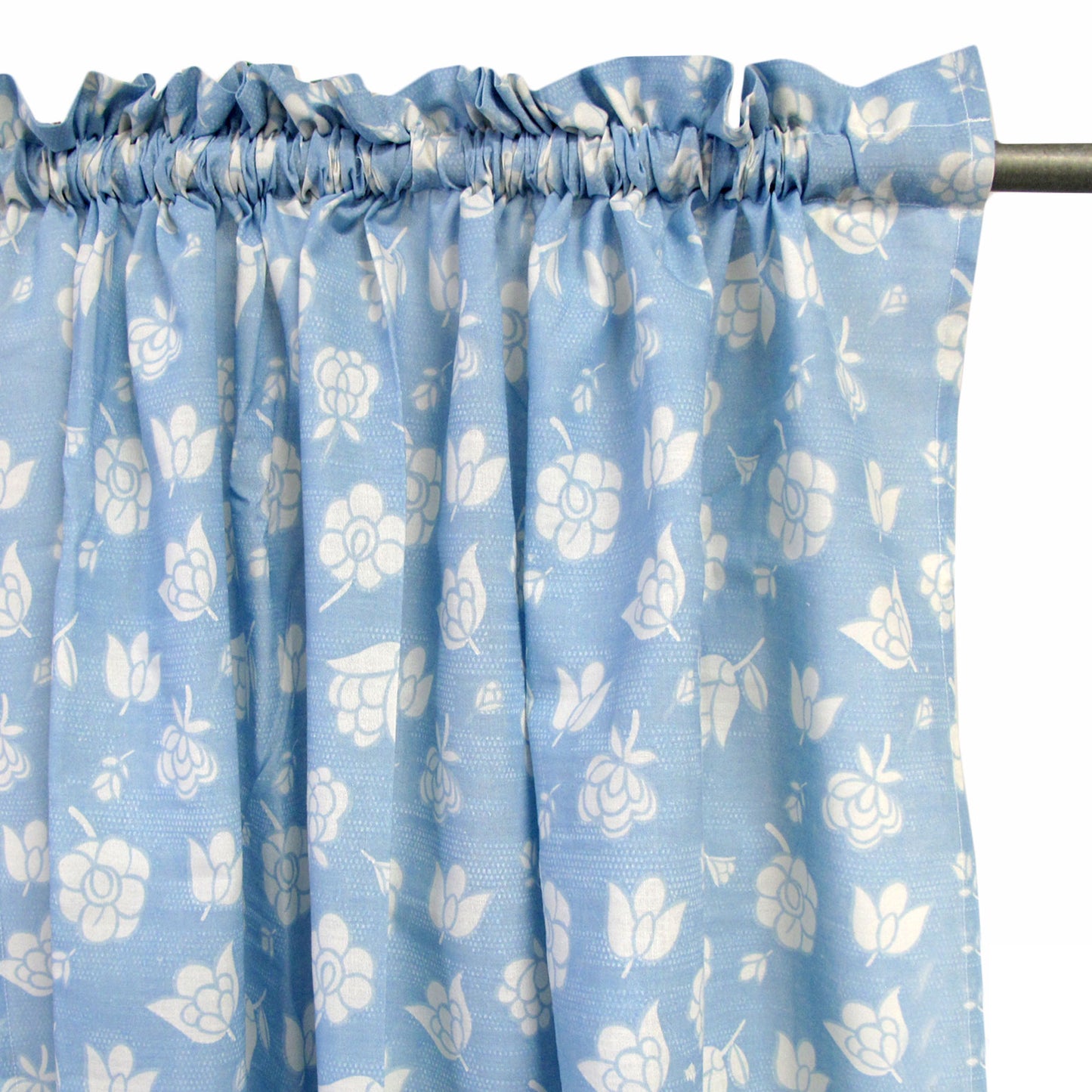 Pair of Rod Pocket Flower Curtains, Floral Print, 115 x 213 cm, Polyester Cotton