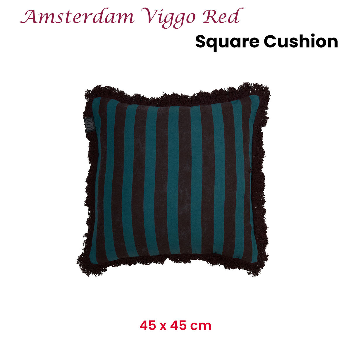 KAAT Amsterdam Viggo Stripe Fringe Filled Cushion – Red 45 x 45cm