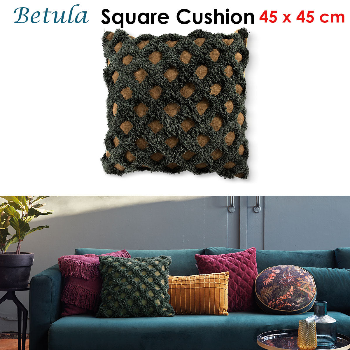 Bedding House Betula Tufted Decorative Cushion 45cm x 45cm - Green - SuperSaverAU - view 1