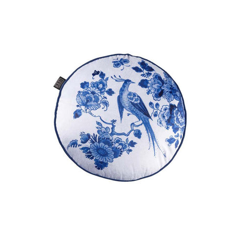 Bedding House Blue Bird Round Filled Cushion 40cm Diameter, Floral Print Design - SuperSaverAU - view 1