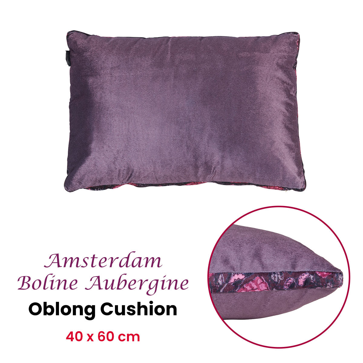 KAAT Amsterdam Boline Aubergine Velvet Oblong Filled Cushion – 40 x 60cm