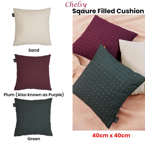 Bedding House Chelsy Square Filled Cushion 40cm x 40cm - Plum, 100% Cotton - SuperSaverAU - view 1