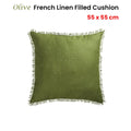 Vintage Design Homewares Olive French Linen Cushion 55cm x 55cm with Frayed Edge - SuperSaverAU - view 2