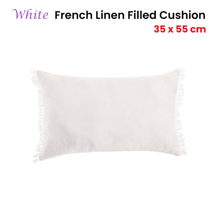 Vintage Design Homewares White French Linen Filled Oblong Cushion 35cm x 55cm - SuperSaverAU - view 1