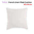 Vintage Design Homewares White French Linen Cushion 55cm x 55cm with Frayed Edge - SuperSaverAU - view 2