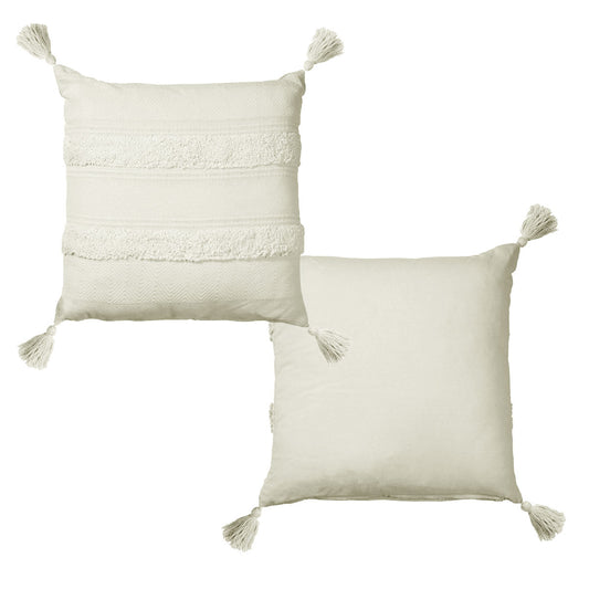 Accessorize Indra Cotton Cover Filled Cushion 45 x 45 cm - Applique Design, Off White