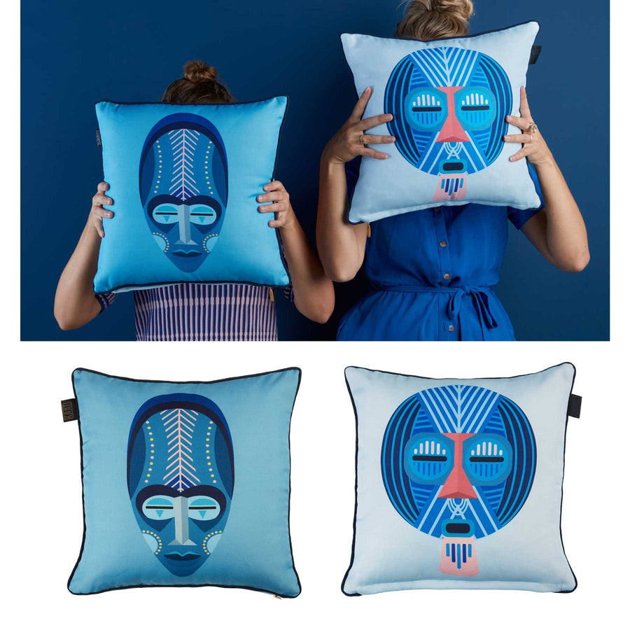 Bedding House Mascarade Blue Cushion 40 x 40 cm - Stylish Mask Design - SuperSaverAU - view 1