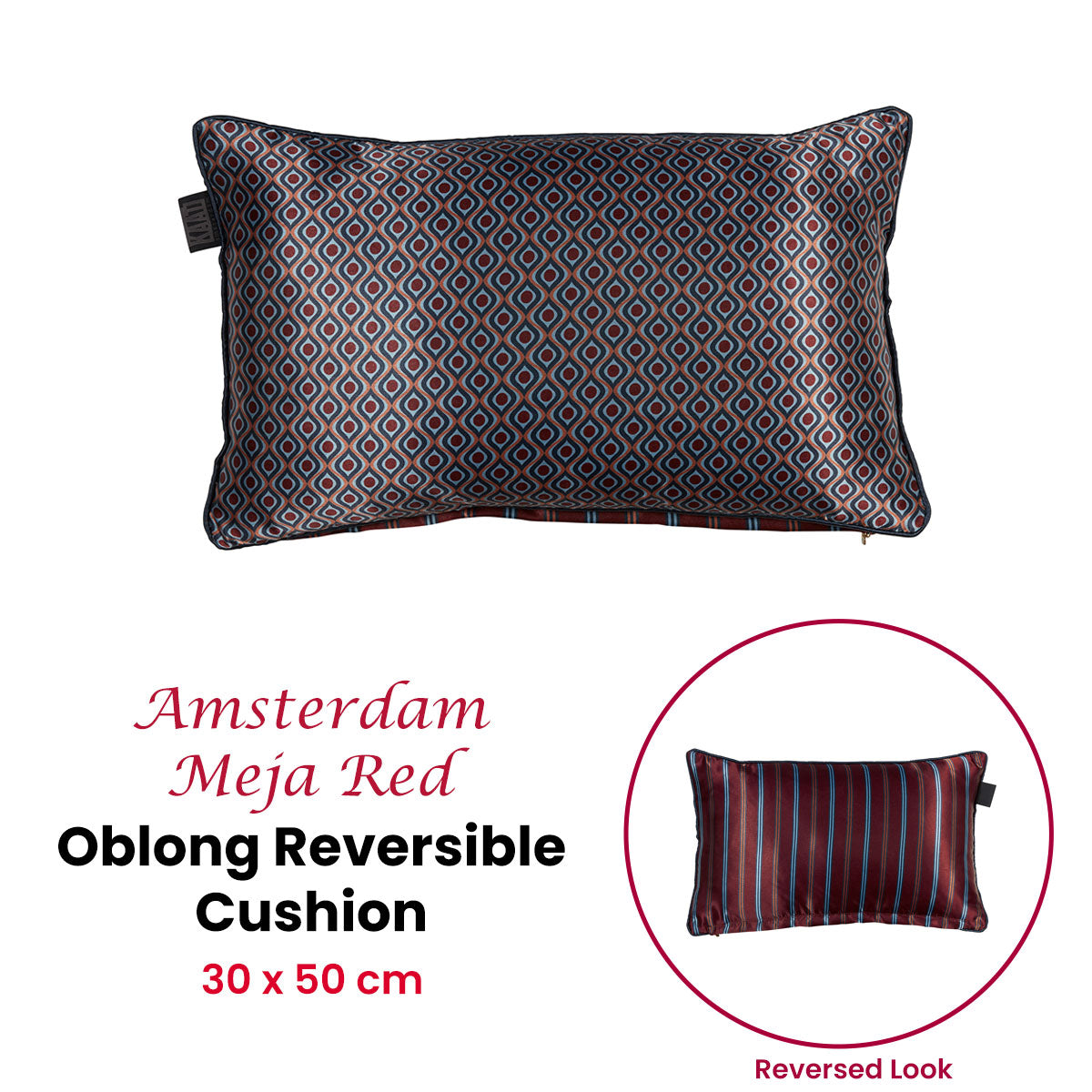 KAAT Amsterdam Meja Reversible Satin Cushion – Red 30 x 50cm