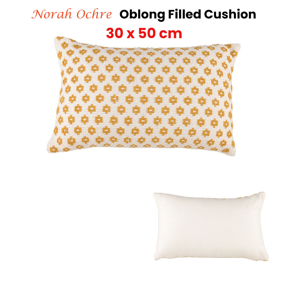 Accessorize Norah Ochre Textured Rectangular Cushion 30cm x 50cm