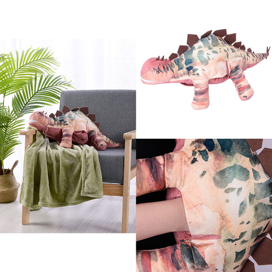 Happy Kids 2 in 1 Novelty Cushion/Throw Dino, Stegosaurus Design, 67 x 32 cm Cushion, 90 x 120 cm Throw