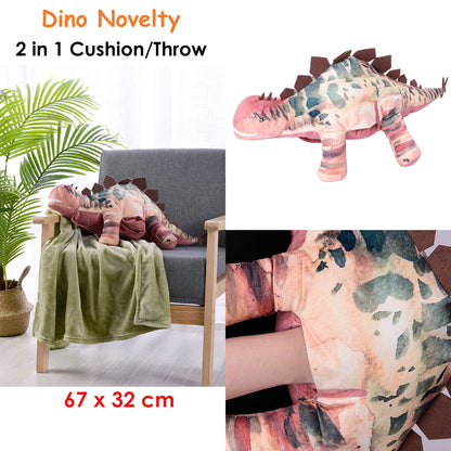 Happy Kids 2 in 1 Novelty Cushion/Throw Dino, Stegosaurus Design, 67 x 32 cm Cushion, 90 x 120 cm Throw