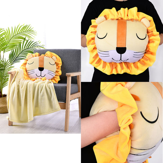 Happy Kids Lion Cushion/Throw 48x46 cm & 90x120 cm, Soft Polyester