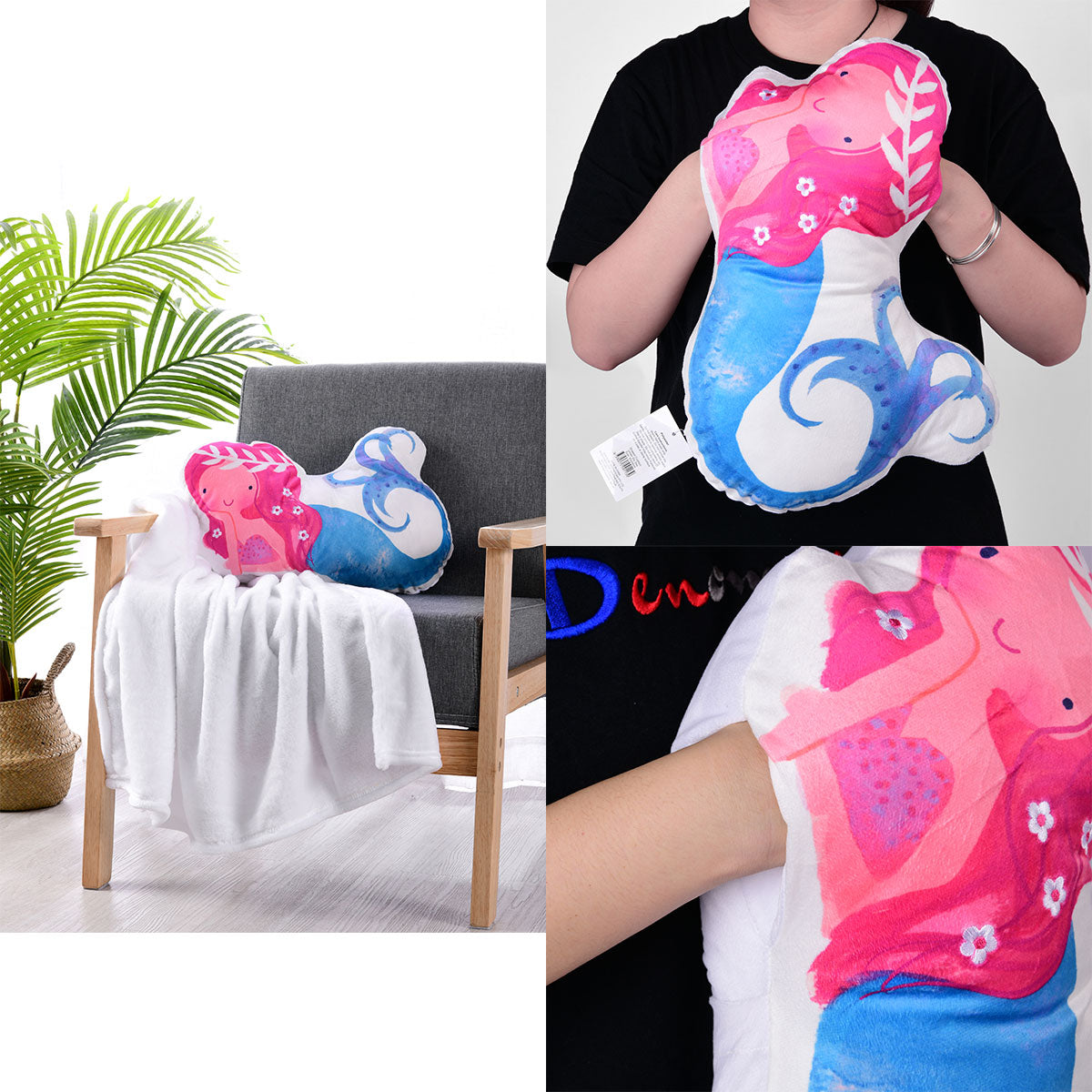 Happy Kids Mermaid Cushion/Throw 40x34 cm & 90x120 cm, Soft Polyester