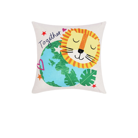 Happy Kids Our Planet Filled Square Cushion - 40 x 40 cm, Earth/Lion Head Print - SuperSaverAU - view 1