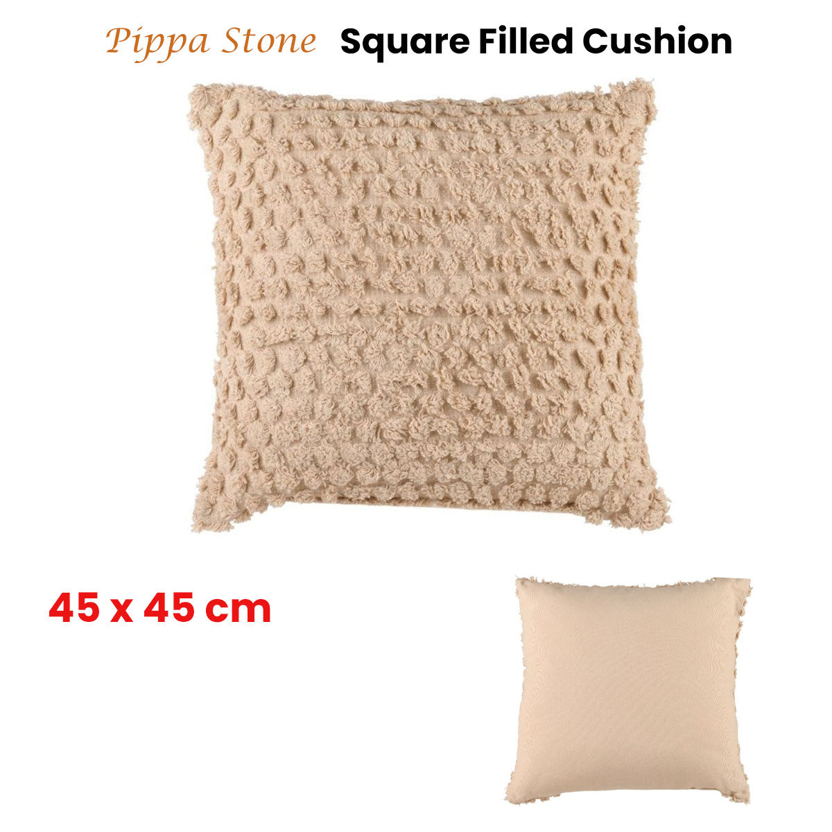 Accessorize Pippa Stone Square Filled Cushion 45cm x 45cm - Textured Design
