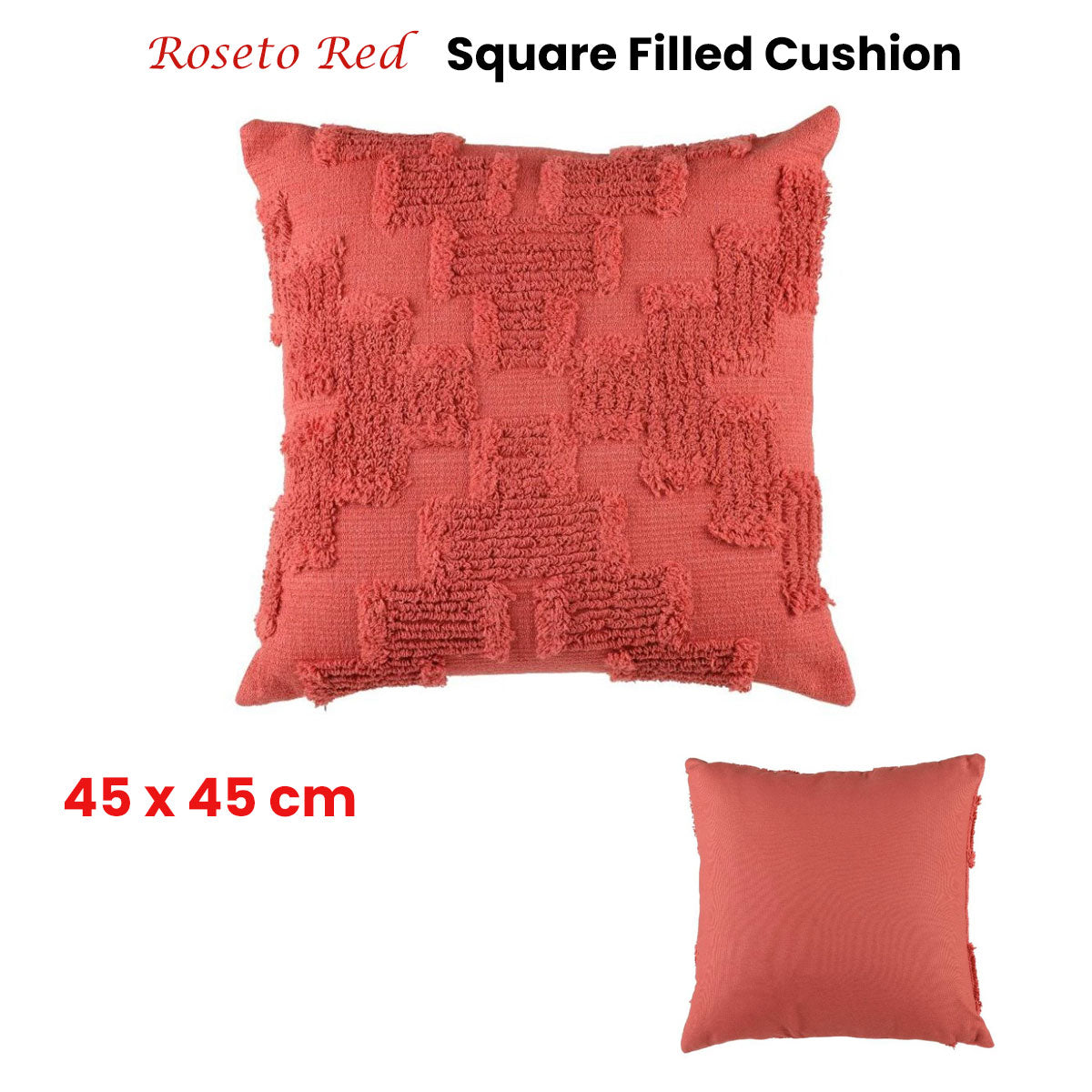 Accessorize Roseto Red Square Filled Cushion 45cm x 45cm - Textured Red Design - SuperSaverAU - view 1