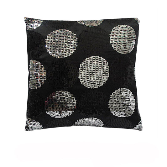 Sequined Black Silver Filled Cushion - 45 x 45 cm, Soft Polyester Fabric