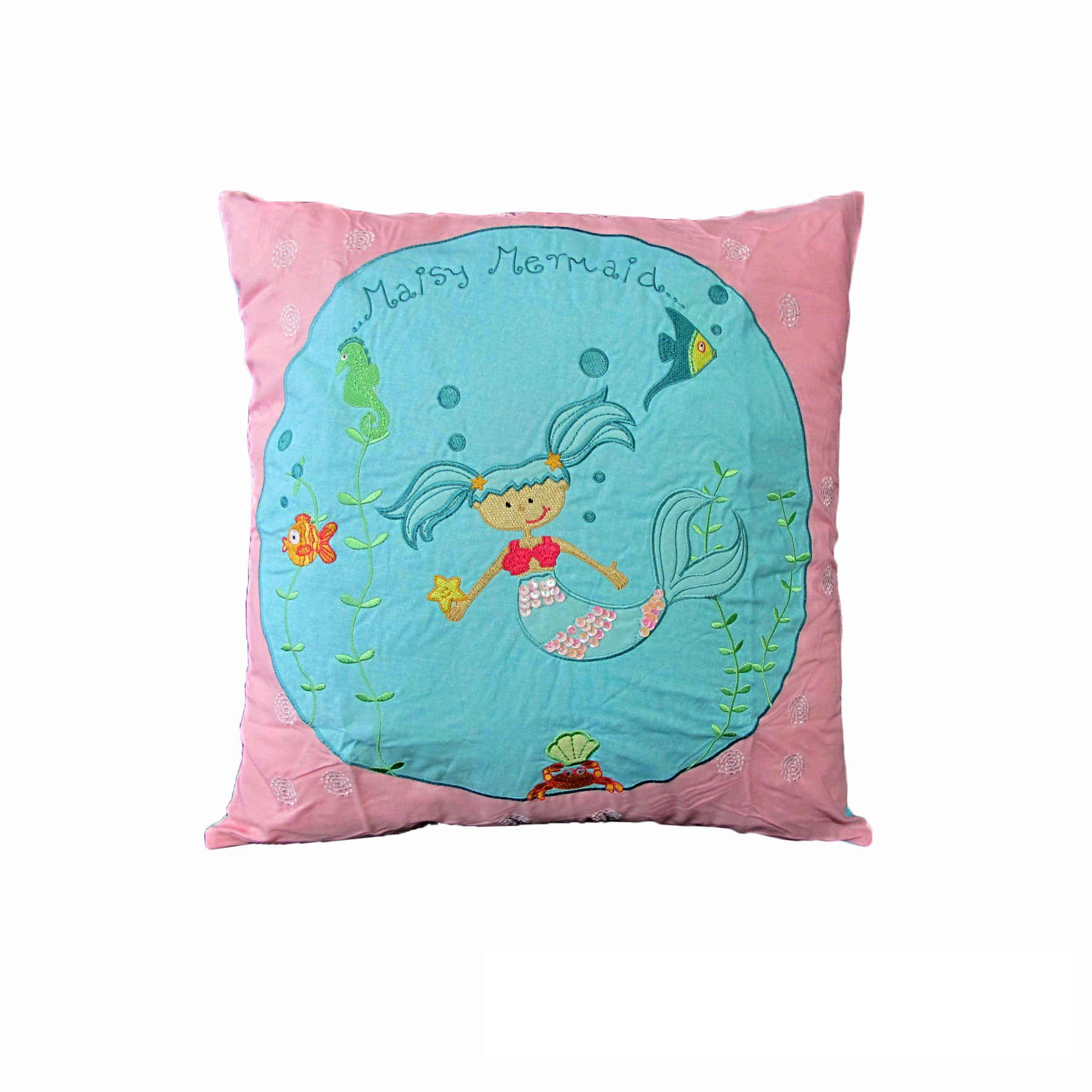 Happy Kids Mermaid Cushion 43x43 cm with Sequins and Embroidery Design - SuperSaverAU - view 1