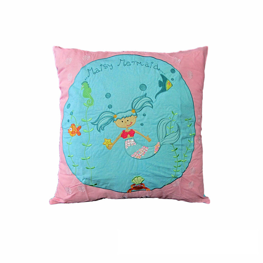 Happy Kids Mermaid Cushion 43x43 cm with Sequins and Embroidery Design - SuperSaverAU - view 1