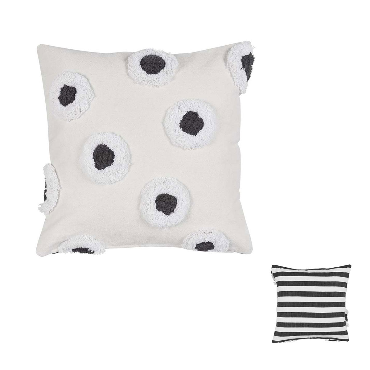 VTWonen Stripe and Eye Natural Square Cushion 50cm x 50cm - Cotton, Applique Design - SuperSaverAU - view 1